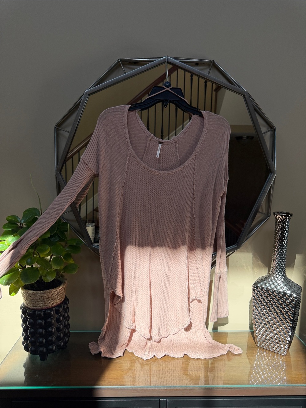 Free People Blush Pink Lightweight Knit Scoop Neck Long Sleeve Top